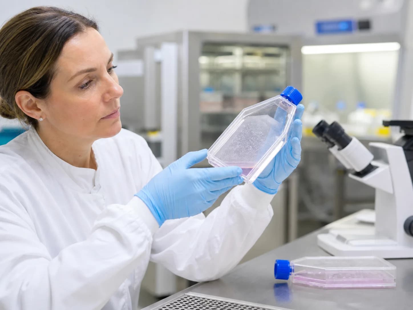 Scientist preparing cultured cartilage cells in a clinical laboratory
