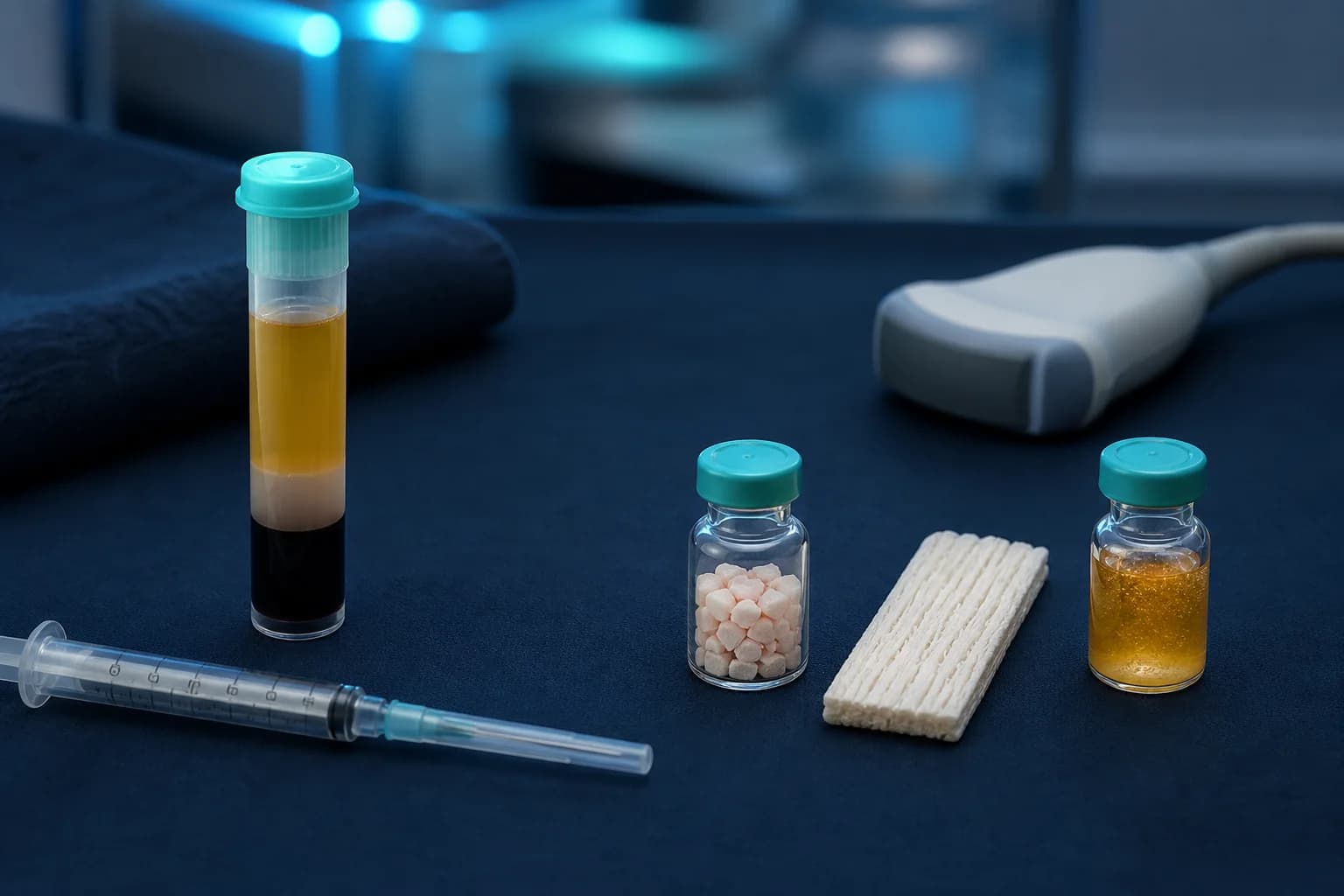 Platelet preparation beside tissue, collagen and fibrin components with an ultrasound probe