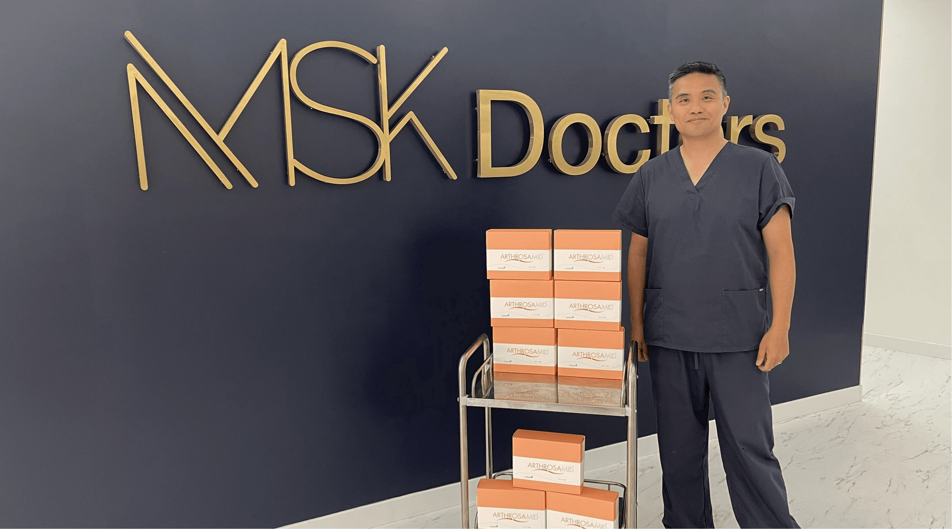 Professor Paul YF Lee with Arthrosamid during clinical study work